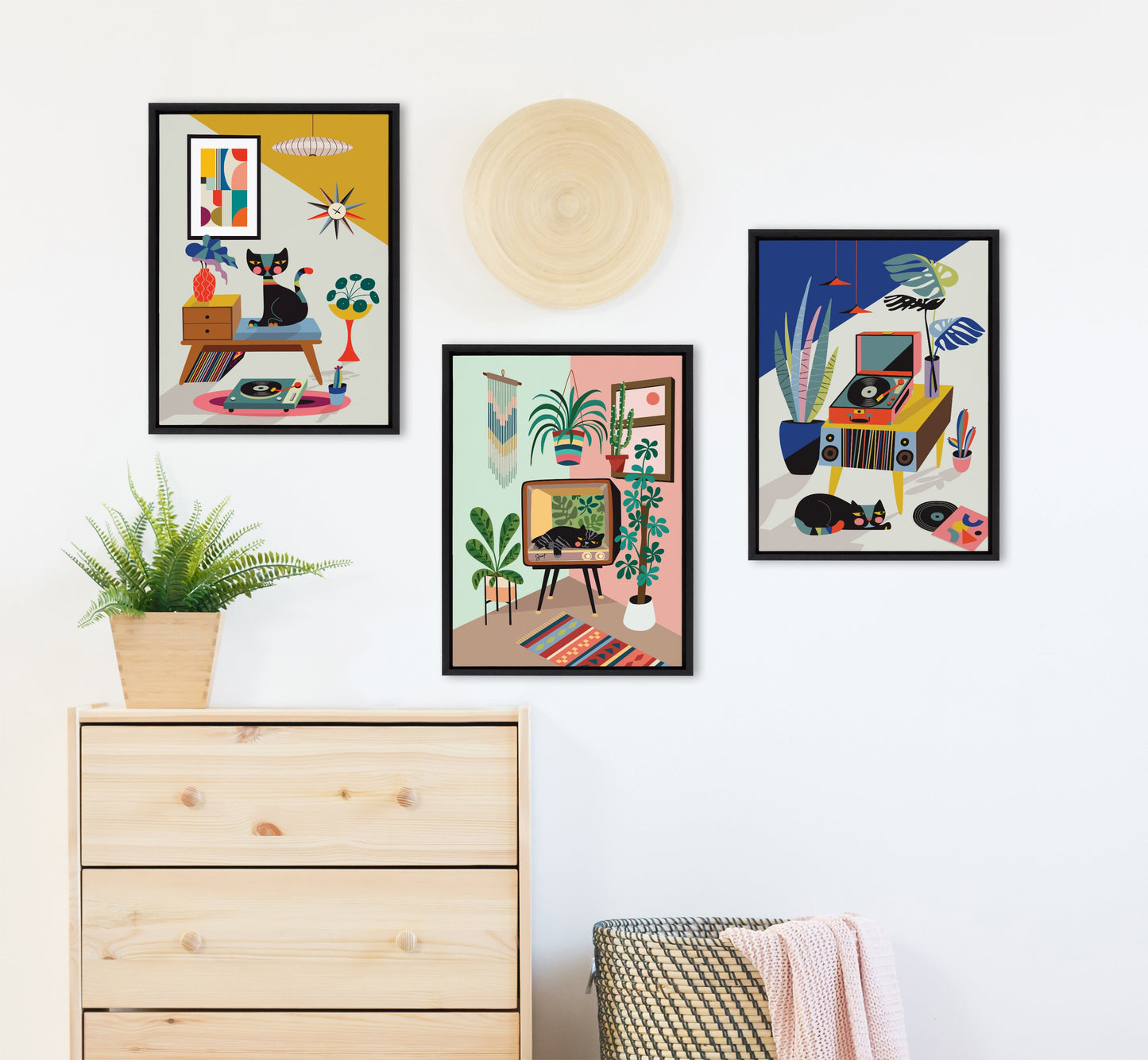 Retro Cat Record Player 2 Piece Canvas Set