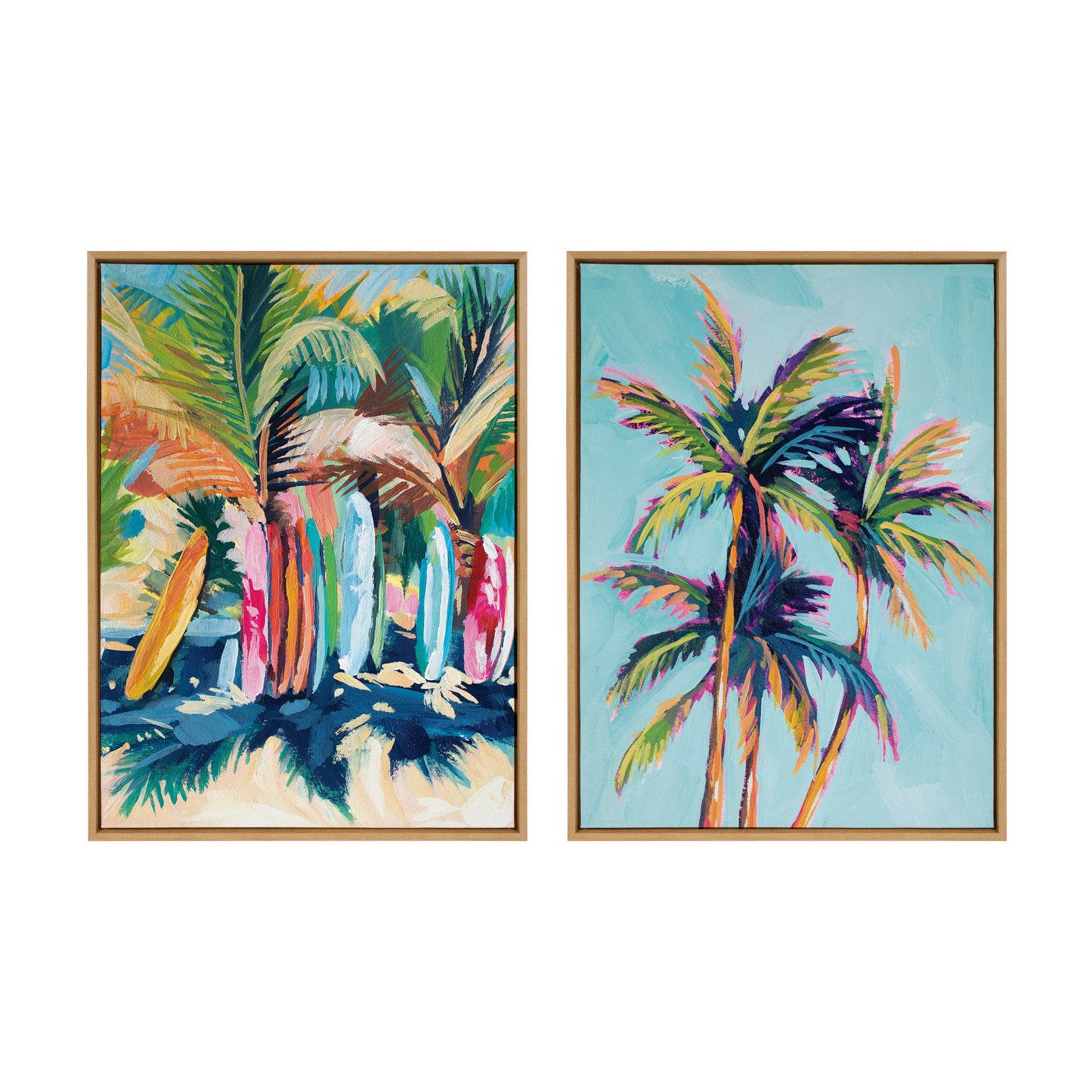 Surf and Sand Tropical Palms Framed Canvas Wall Art Set