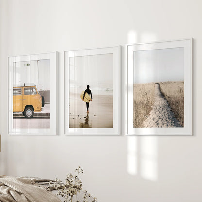 California Beach Surfer Wall Art Set of 3 Retro Prints