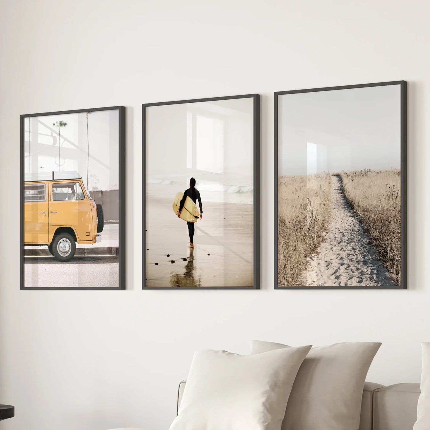 California Beach Surfer Wall Art Set of 3 Retro Prints
