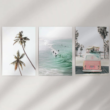 Tropical Beach Surf Wall Art Set, 3 Piece Coastal Prints