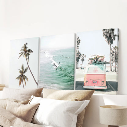 Tropical Beach Surf Wall Art Set, 3 Piece Coastal Prints