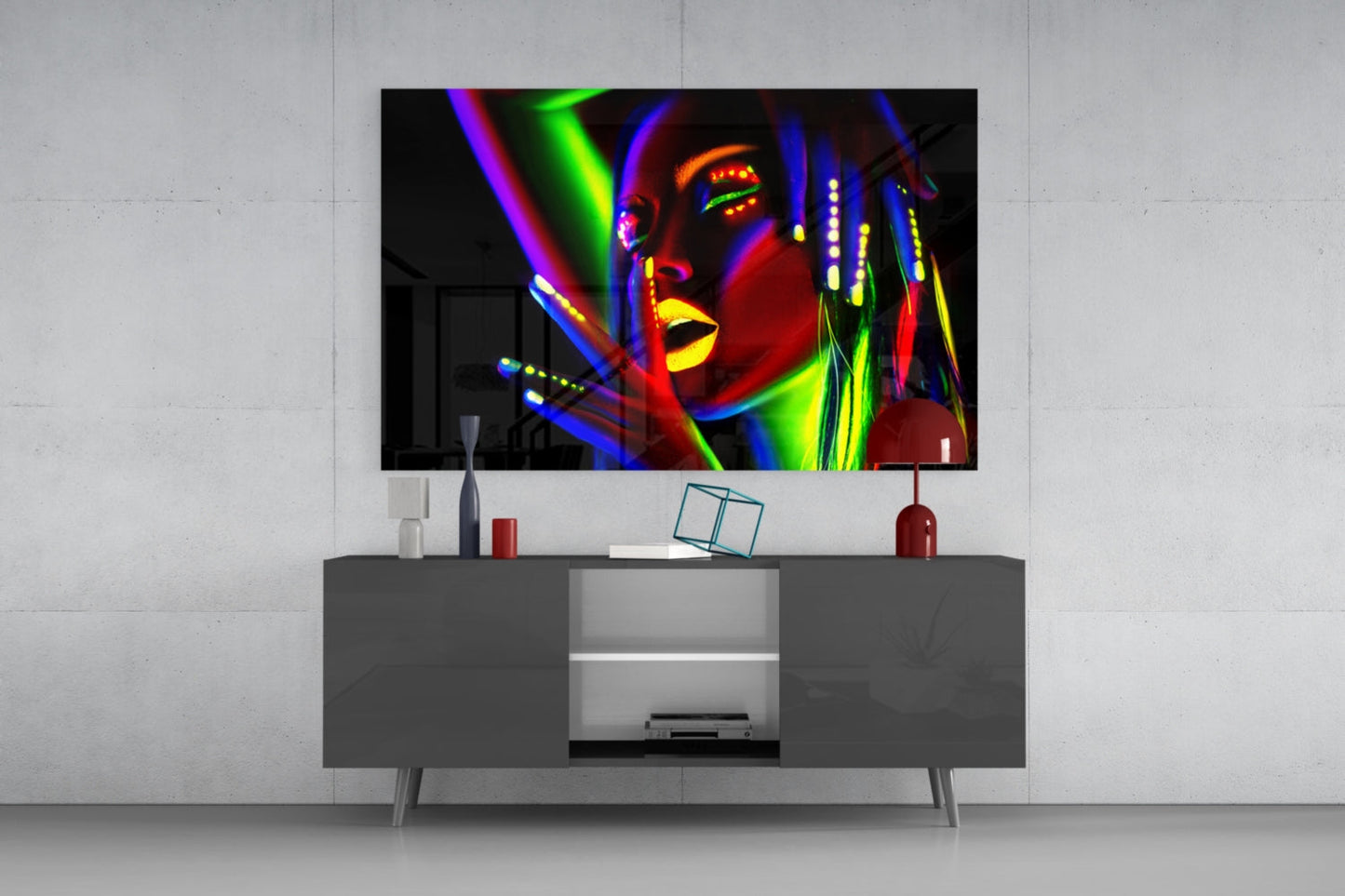 Neon Glow Portrait Glass Wall Art