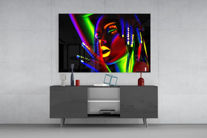Neon Glow Portrait Glass Wall Art
