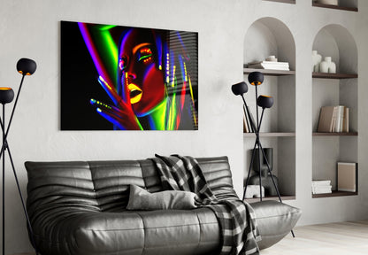 Neon Glow Portrait Glass Wall Art