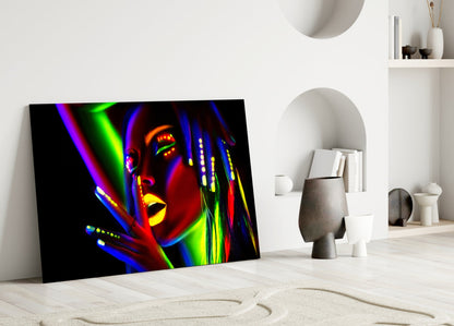 Neon Glow Portrait Glass Wall Art