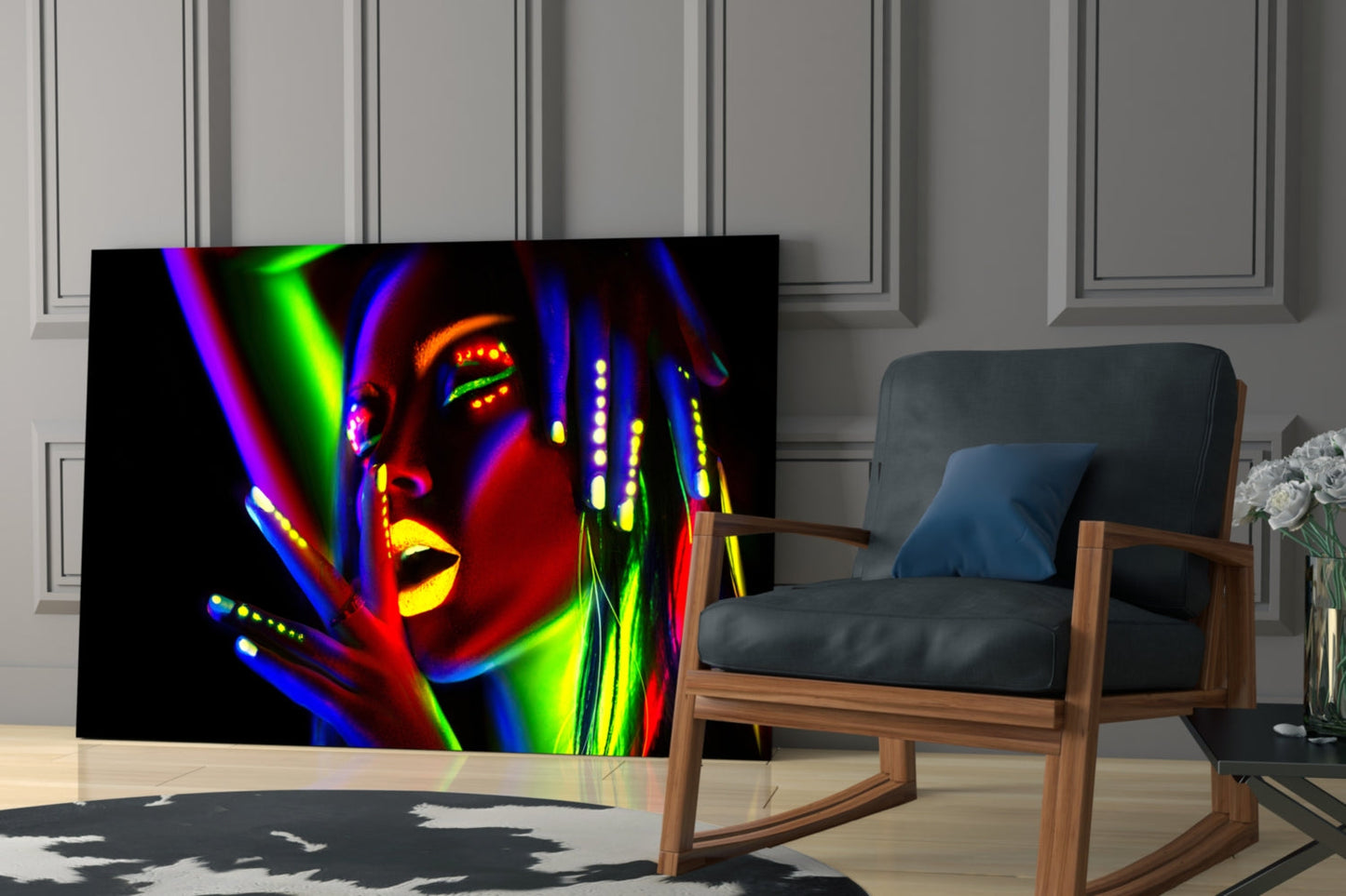 Neon Glow Portrait Glass Wall Art