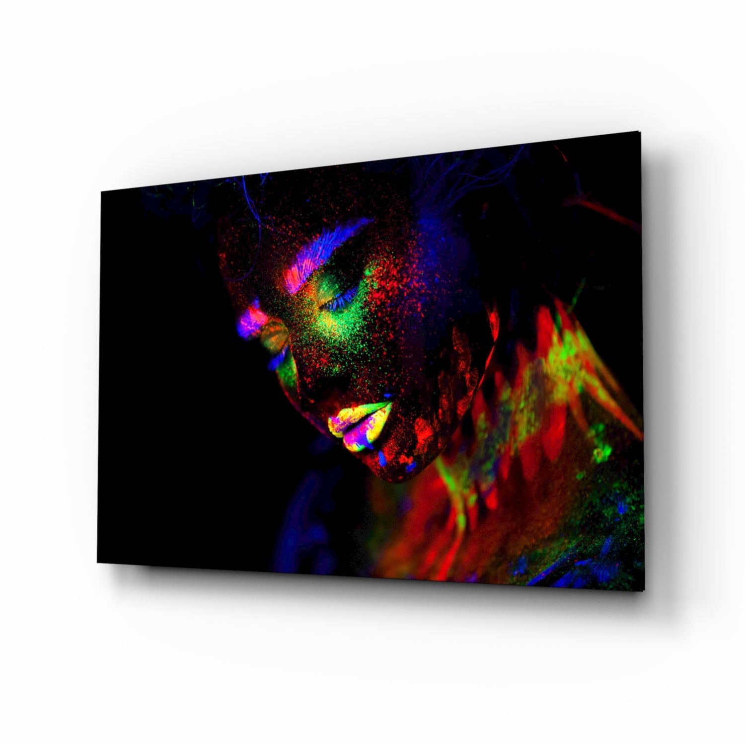 Neon dust portrait glass wall art under blacklight