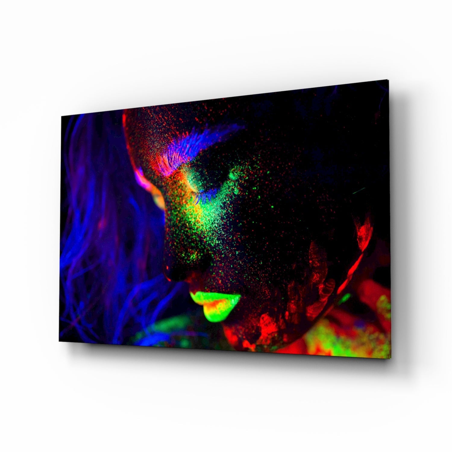 Neon profile woman portrait glass wall art