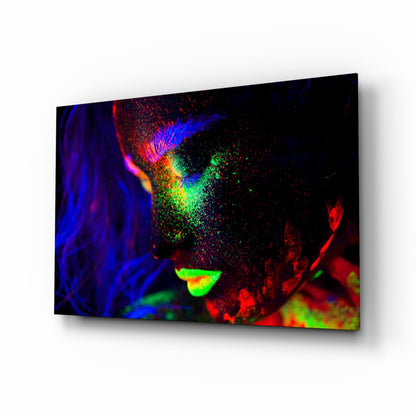 Neon profile woman portrait glass wall art