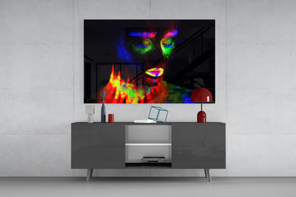 Fluorescent Rain Portrait Glass Wall Art