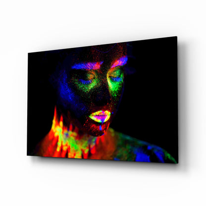 Fluorescent rain portrait glass wall art under UV light