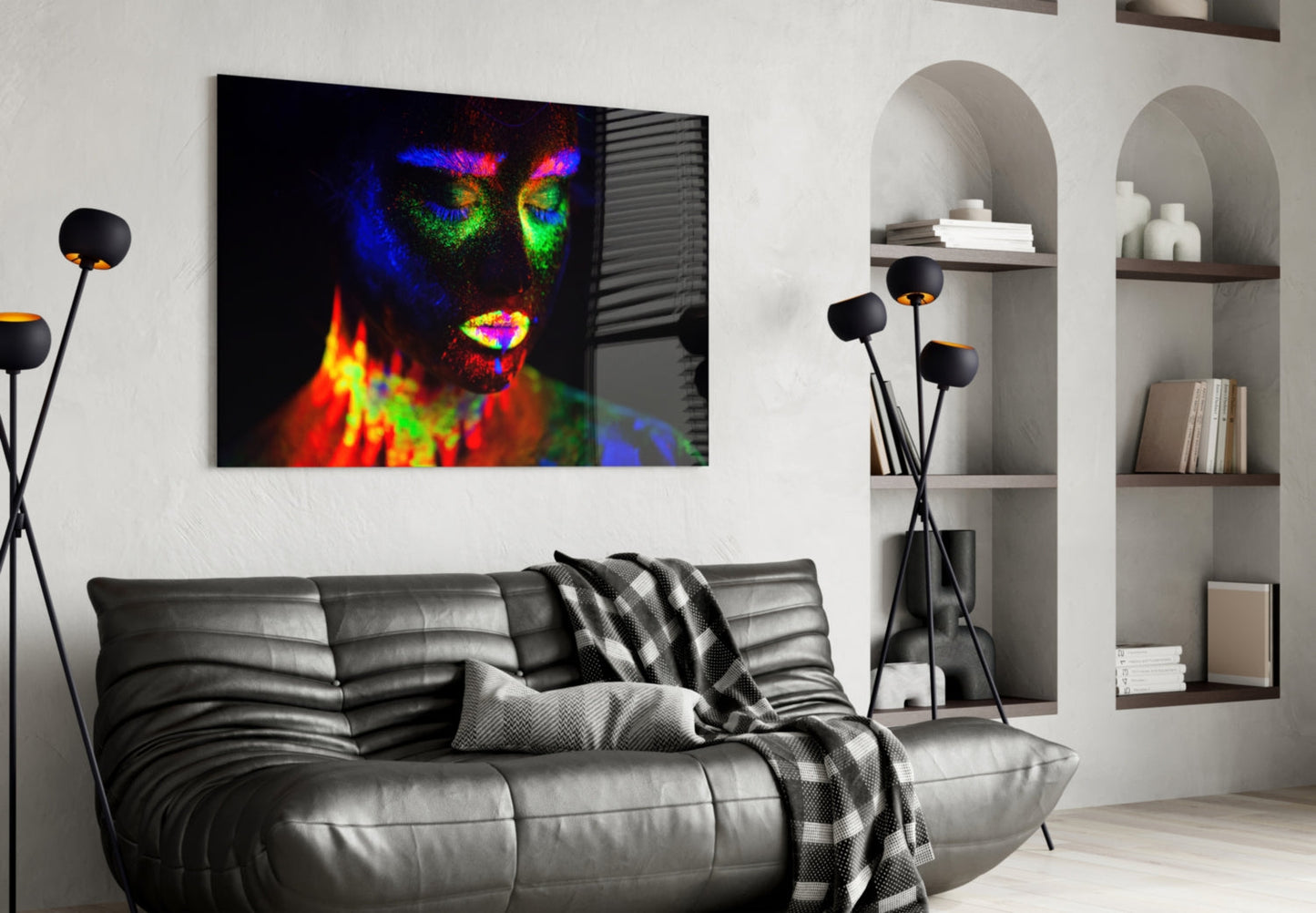 Fluorescent Rain Portrait Glass Wall Art