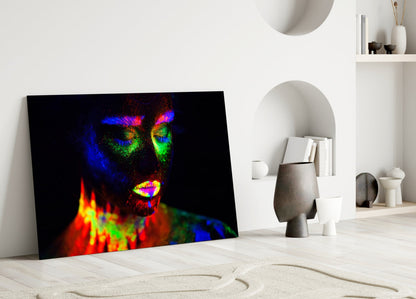 Fluorescent Rain Portrait Glass Wall Art