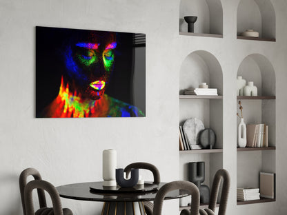 Fluorescent Rain Portrait Glass Wall Art