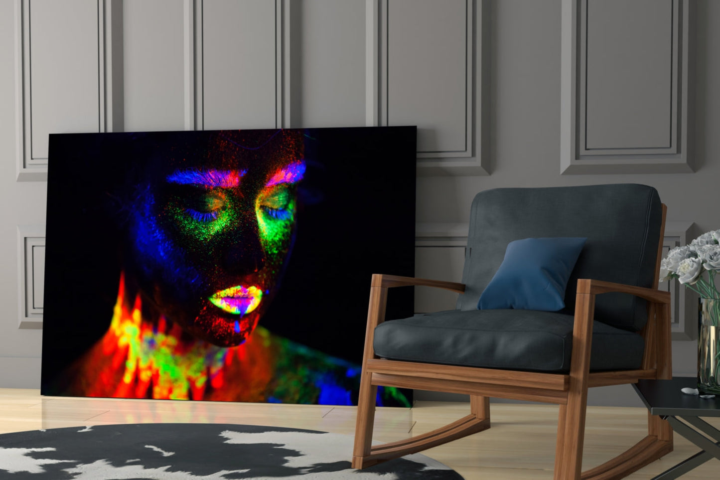 Fluorescent Rain Portrait Glass Wall Art