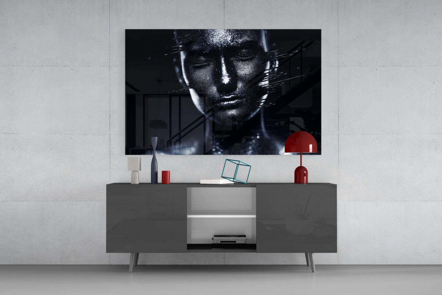 Moonlit Silver Portrait Glass Wall Art