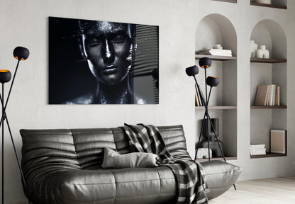 Moonlit Silver Portrait Glass Wall Art