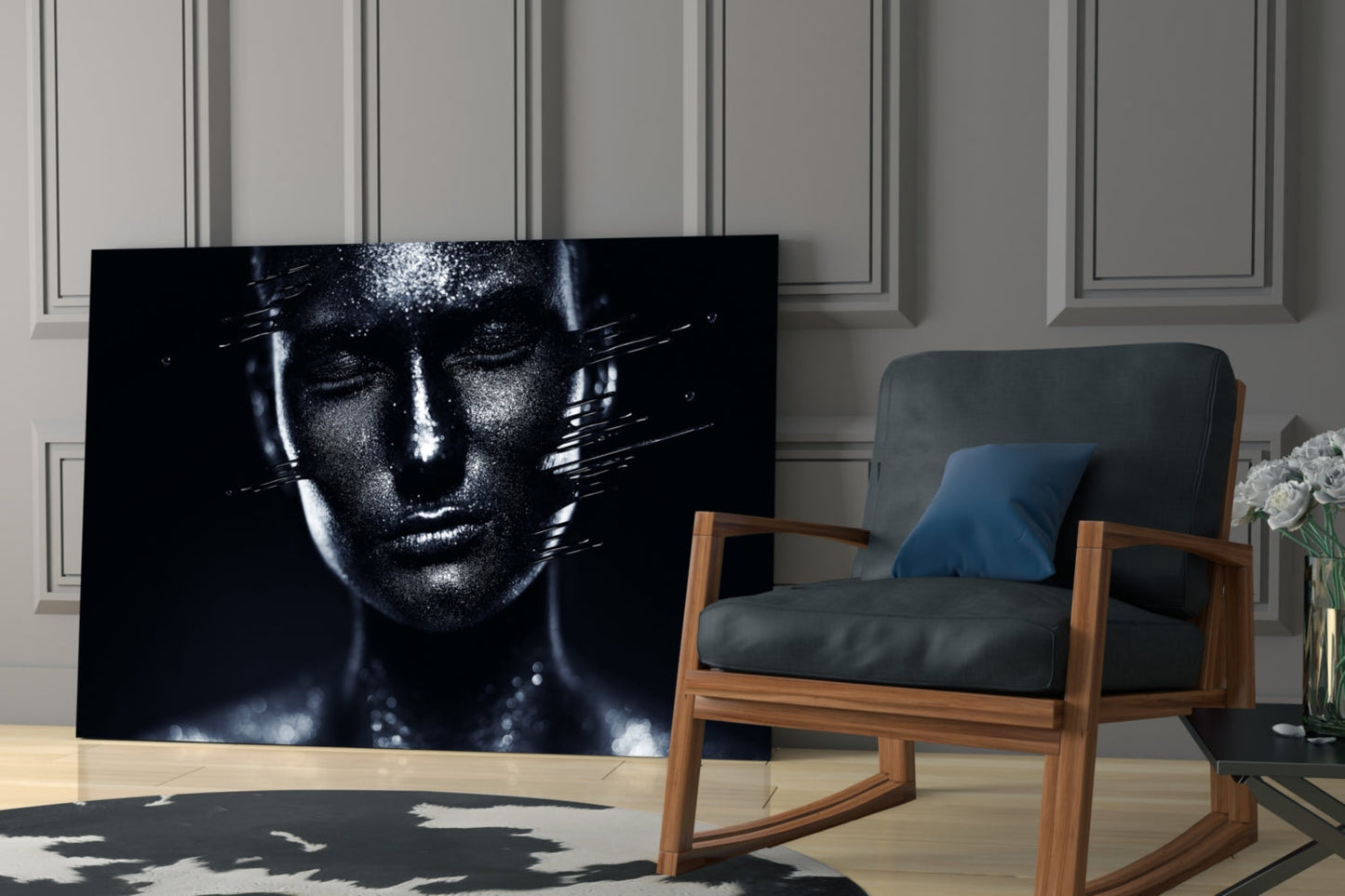 Moonlit Silver Portrait Glass Wall Art