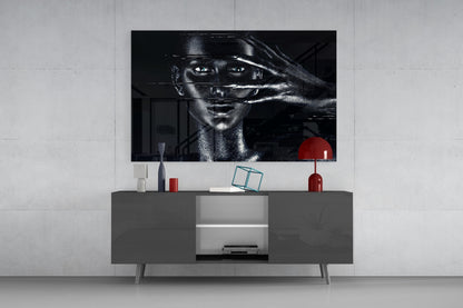Shielding Gesture Portrait Glass Wall Art