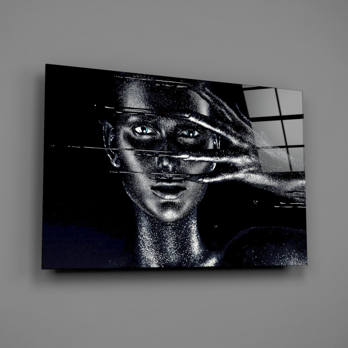 Shielding Gesture Portrait Glass Wall Art