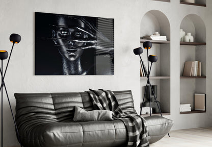 Shielding Gesture Portrait Glass Wall Art