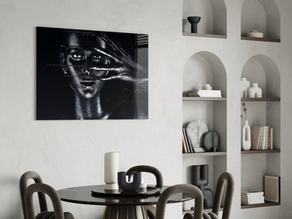 Shielding Gesture Portrait Glass Wall Art
