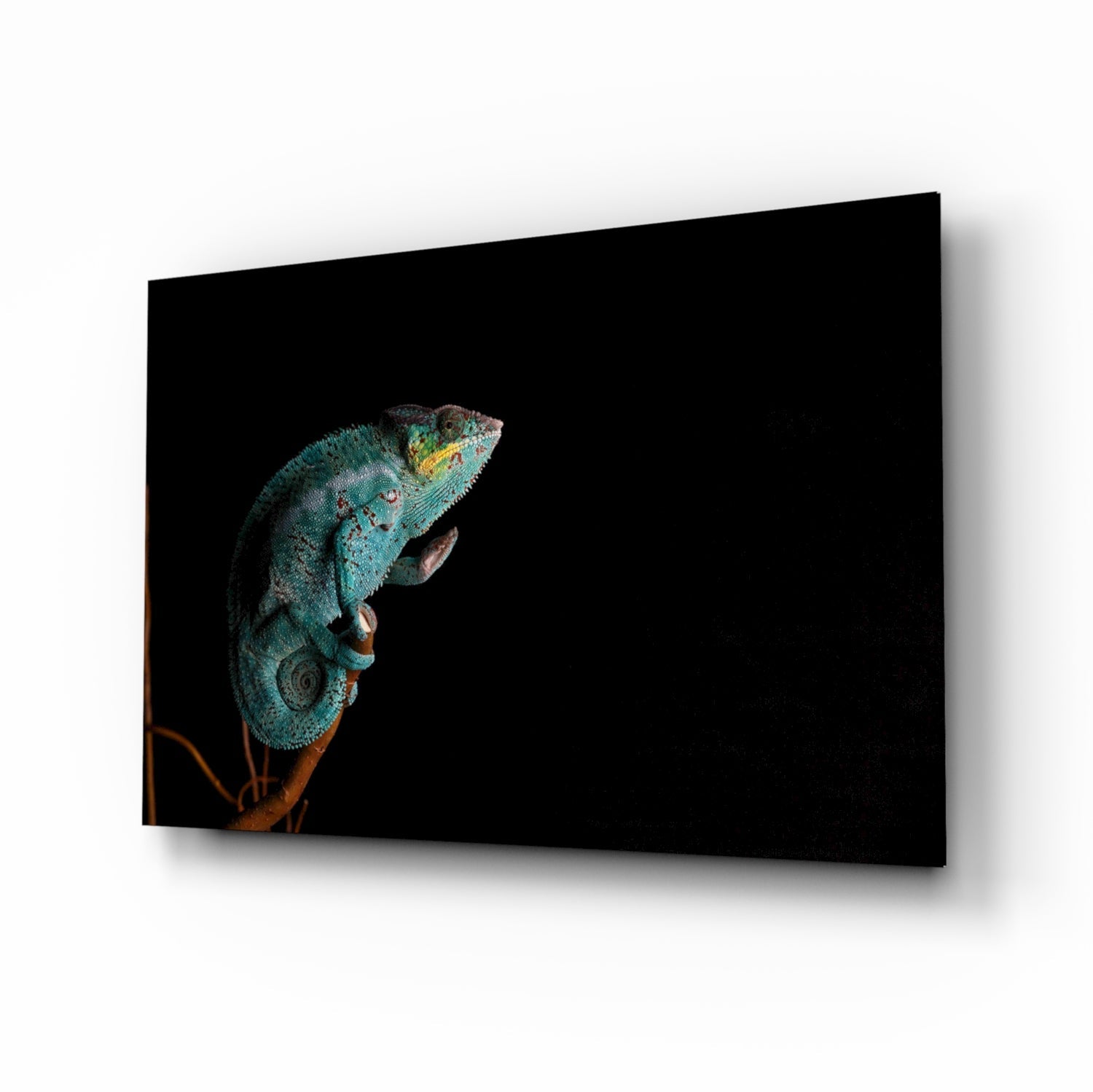 Panther Chameleon Glass Wall Art - jewel-toned wildlife
