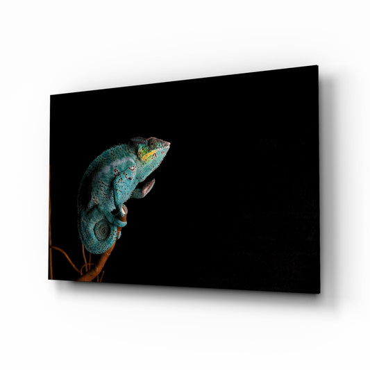 Panther Chameleon Glass Wall Art - jewel-toned wildlife