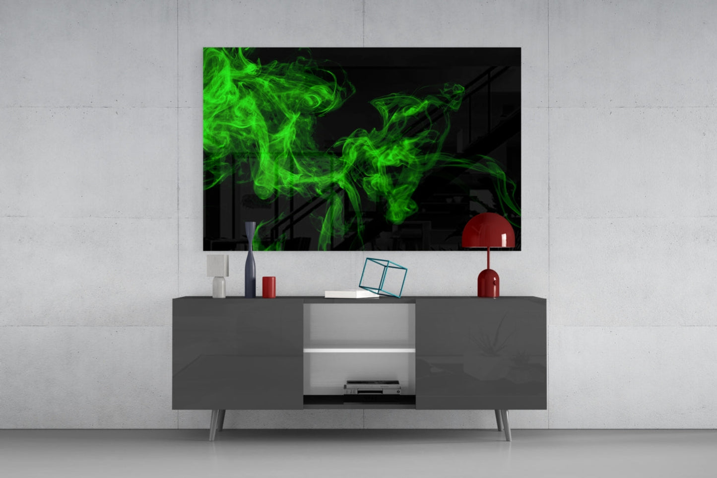 Green Smoke Swirl Glass Wall Art