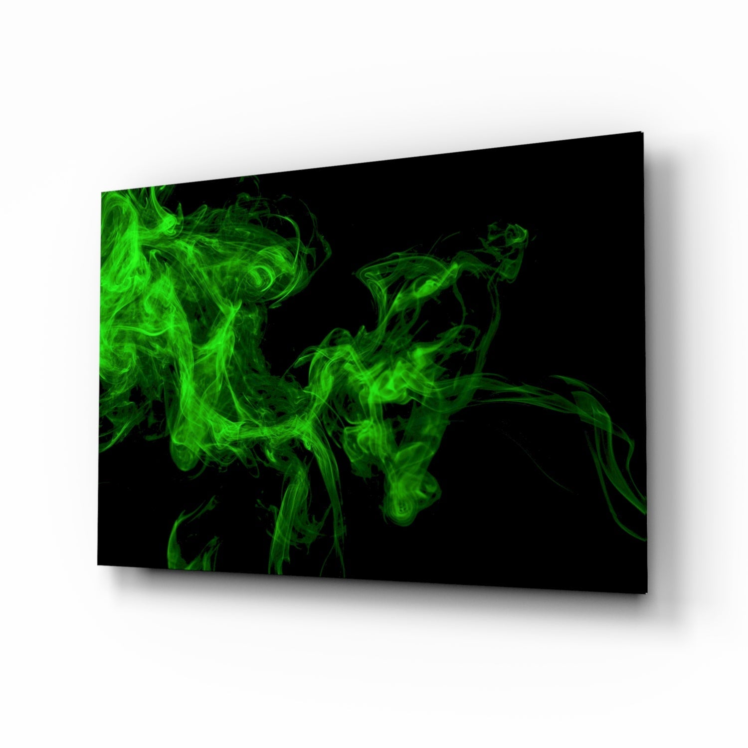 Green Smoke Swirl glass wall art on black