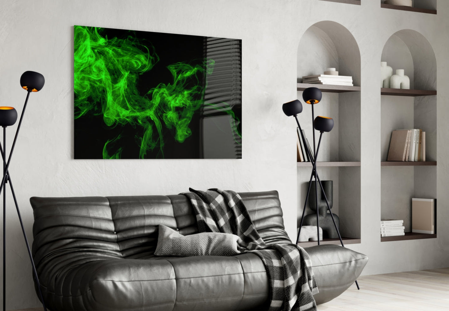 Green Smoke Swirl Glass Wall Art