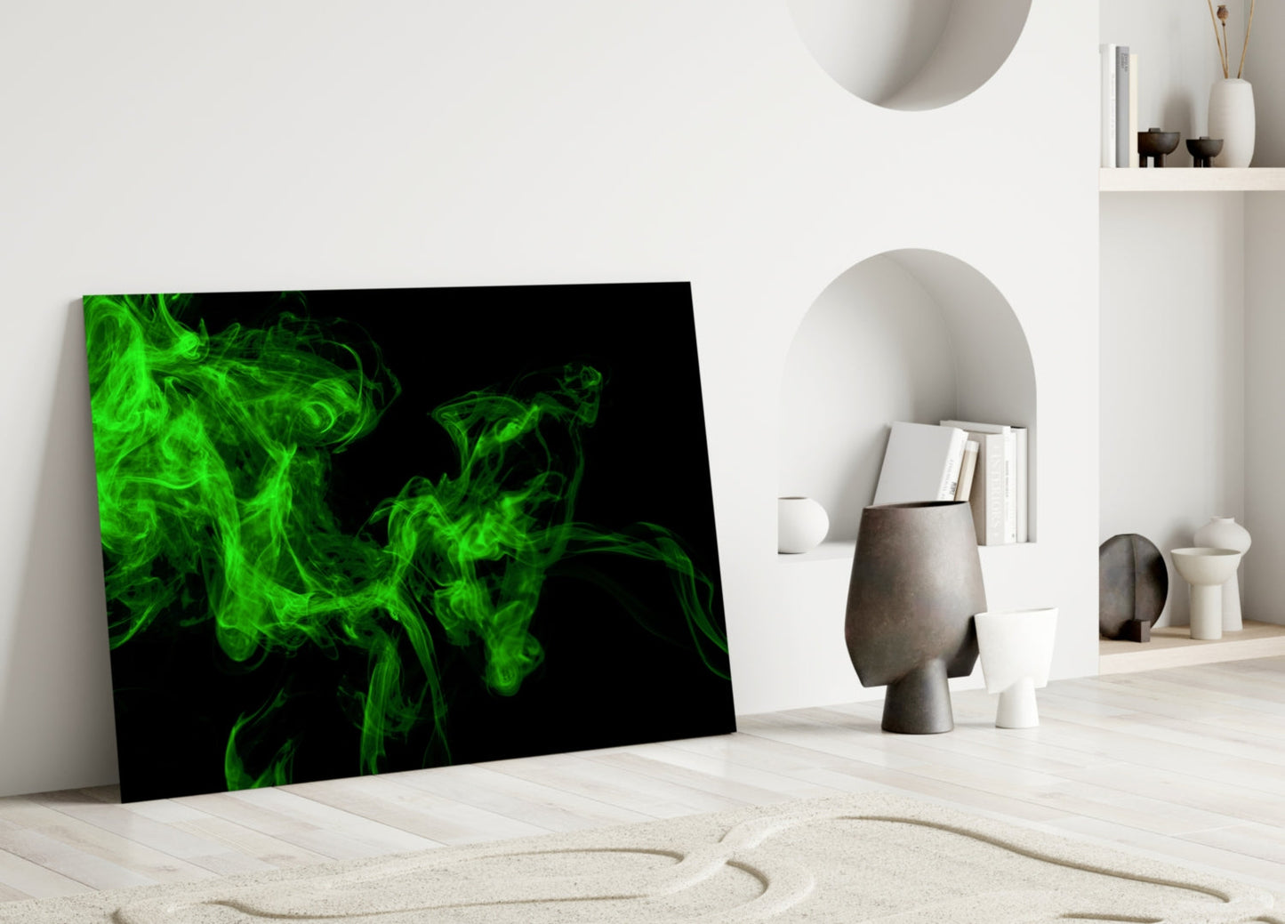 Green Smoke Swirl Glass Wall Art