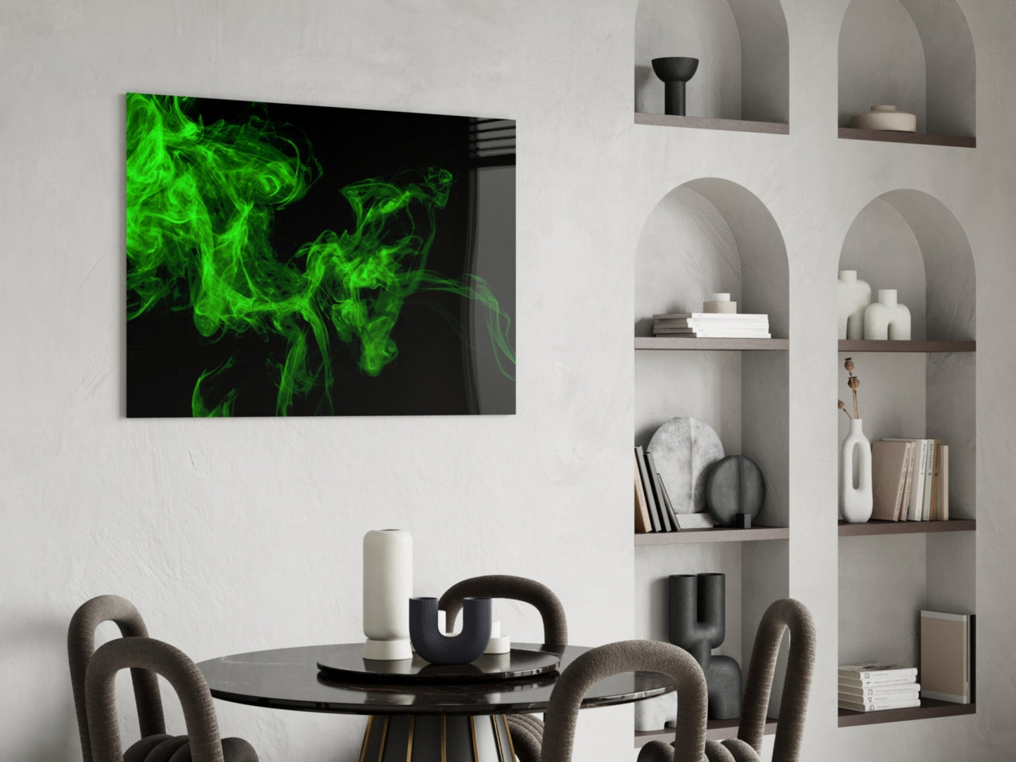 Green Smoke Swirl Glass Wall Art