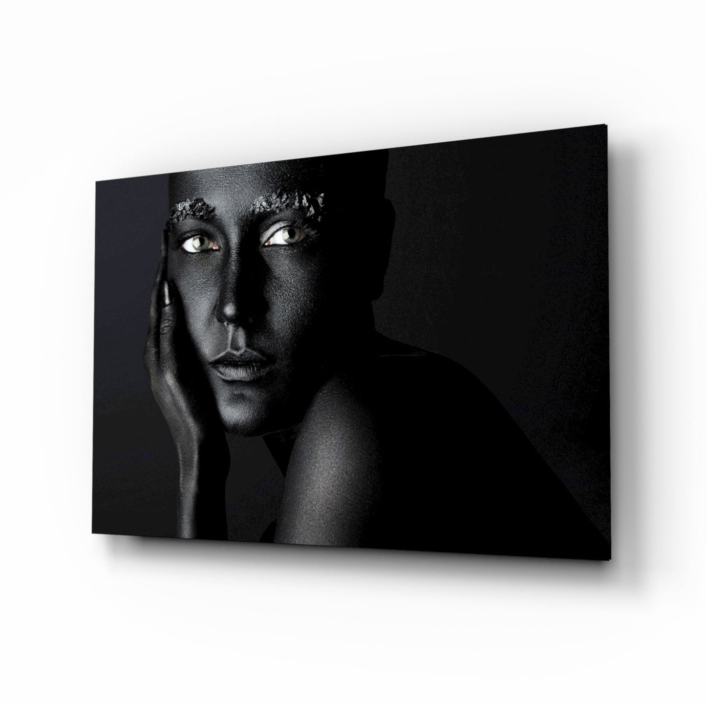 Frosted brow woman portrait glass wall art