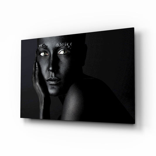 Frosted brow woman portrait glass wall art