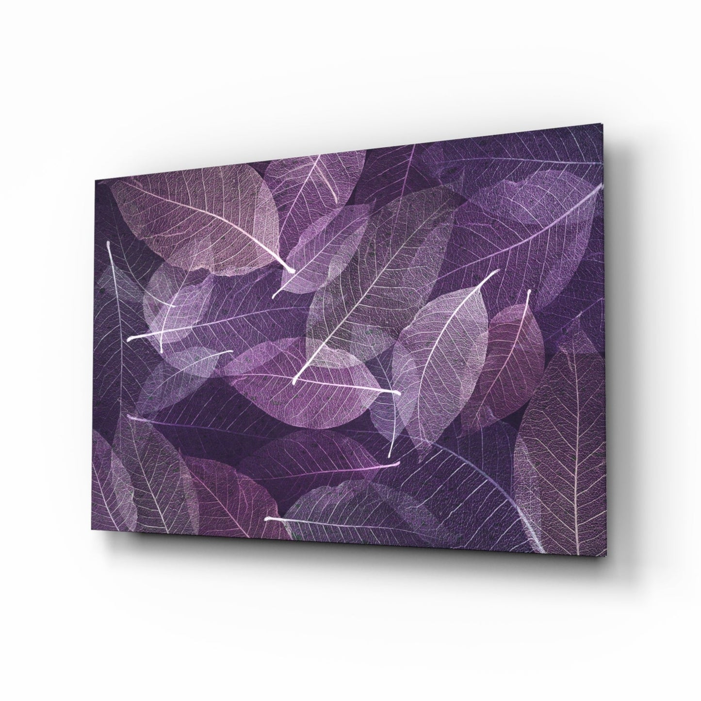 Purple skeleton leaf veins glass wall art