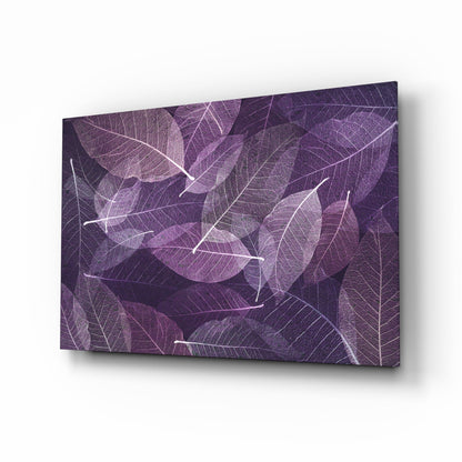 Purple skeleton leaf veins glass wall art