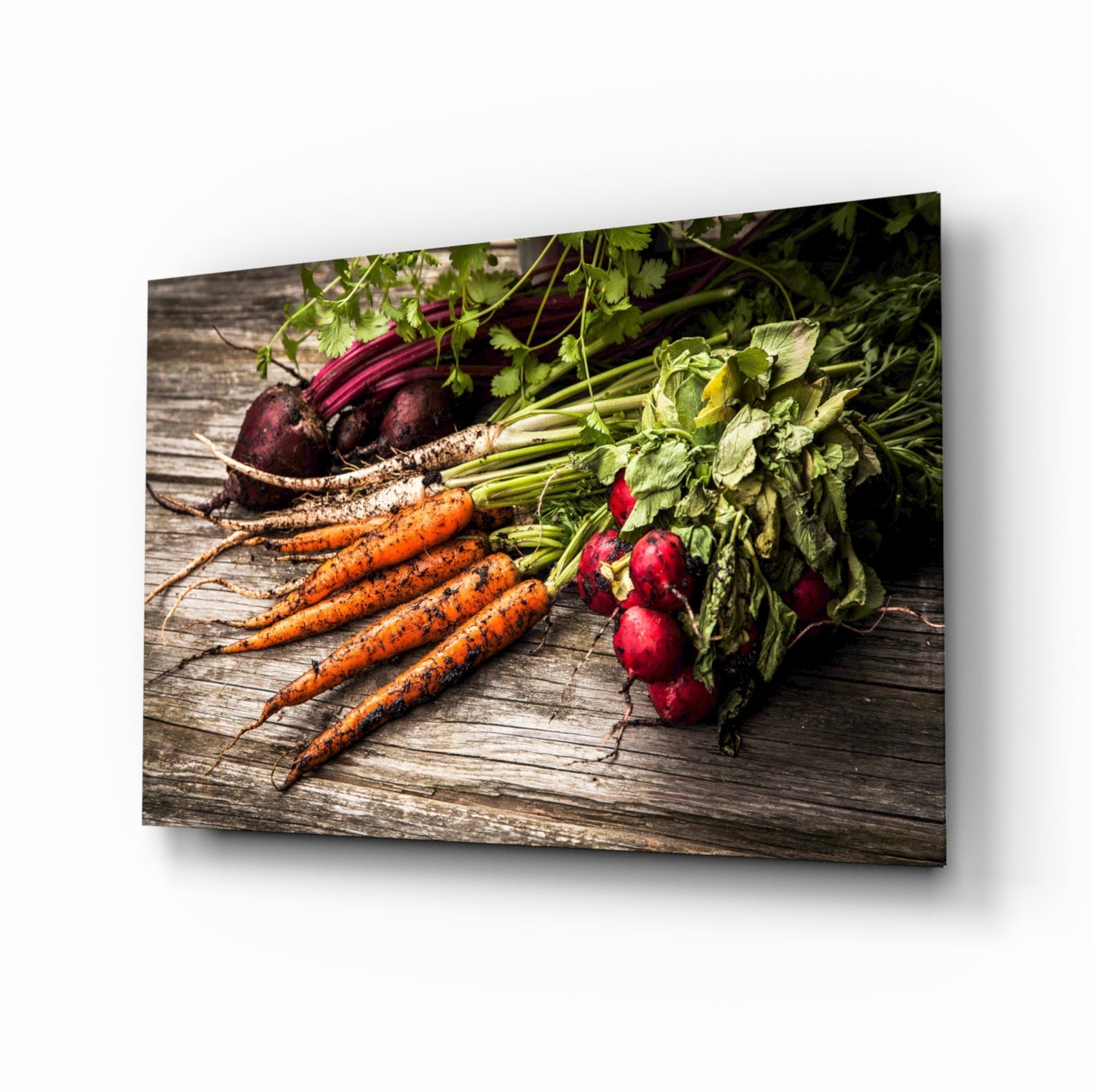 Carrot and Radish Glass Wall Art - farmhouse still life
