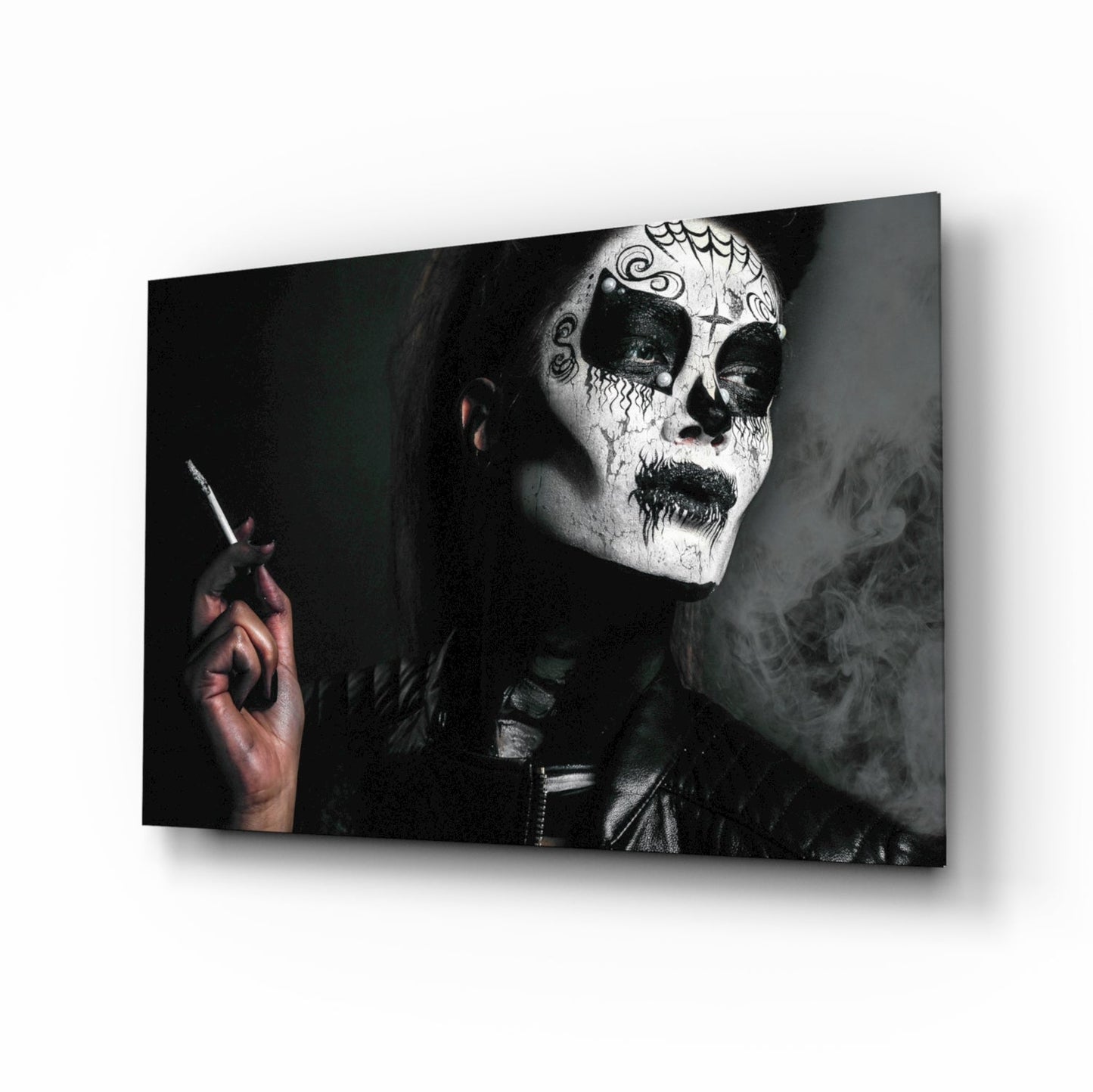 Sugar skull portrait glass wall art with face paint design