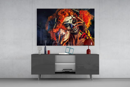 Dark Clown Portrait Glass Wall Art