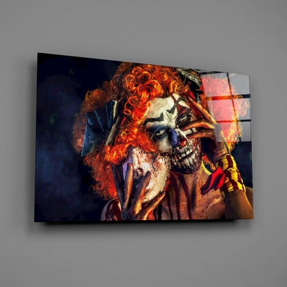 Dark Clown Portrait Glass Wall Art