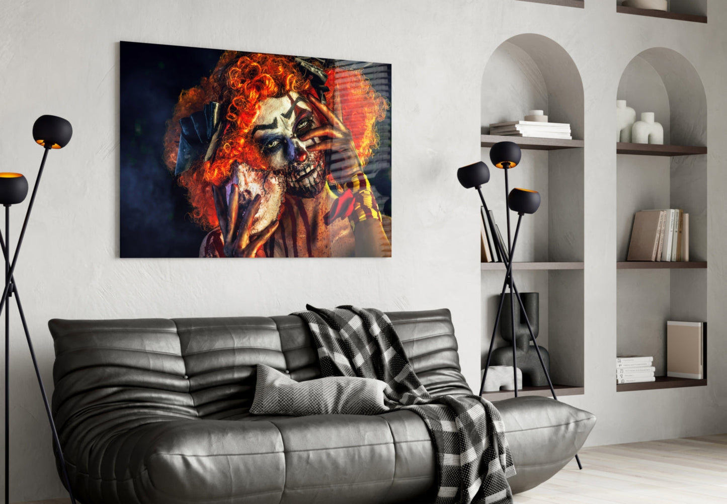 Dark Clown Portrait Glass Wall Art