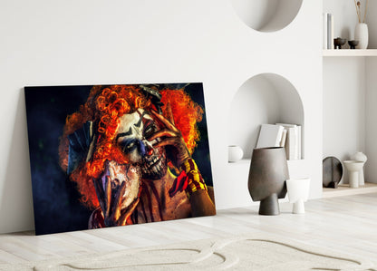 Dark Clown Portrait Glass Wall Art