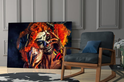Dark Clown Portrait Glass Wall Art
