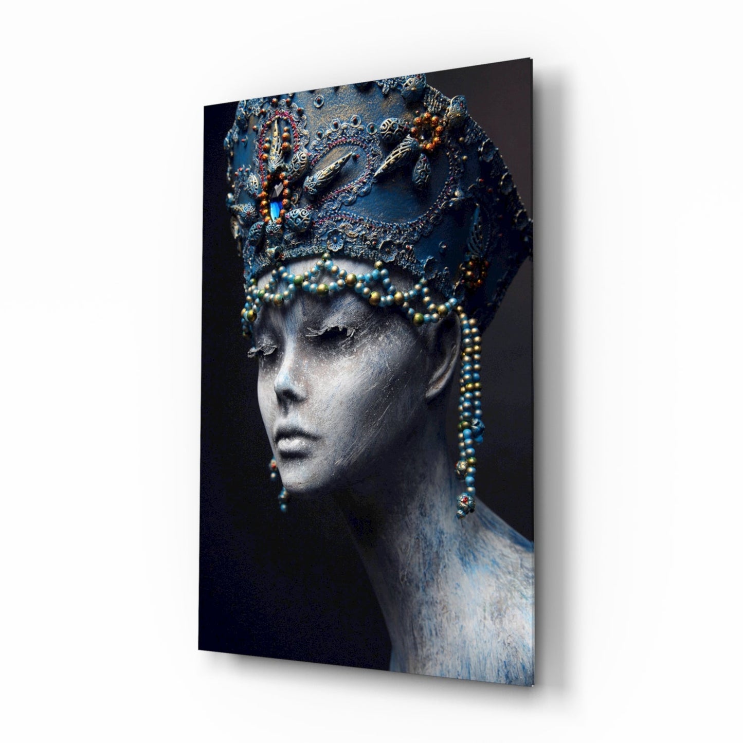 Jeweled crown woman portrait glass wall art