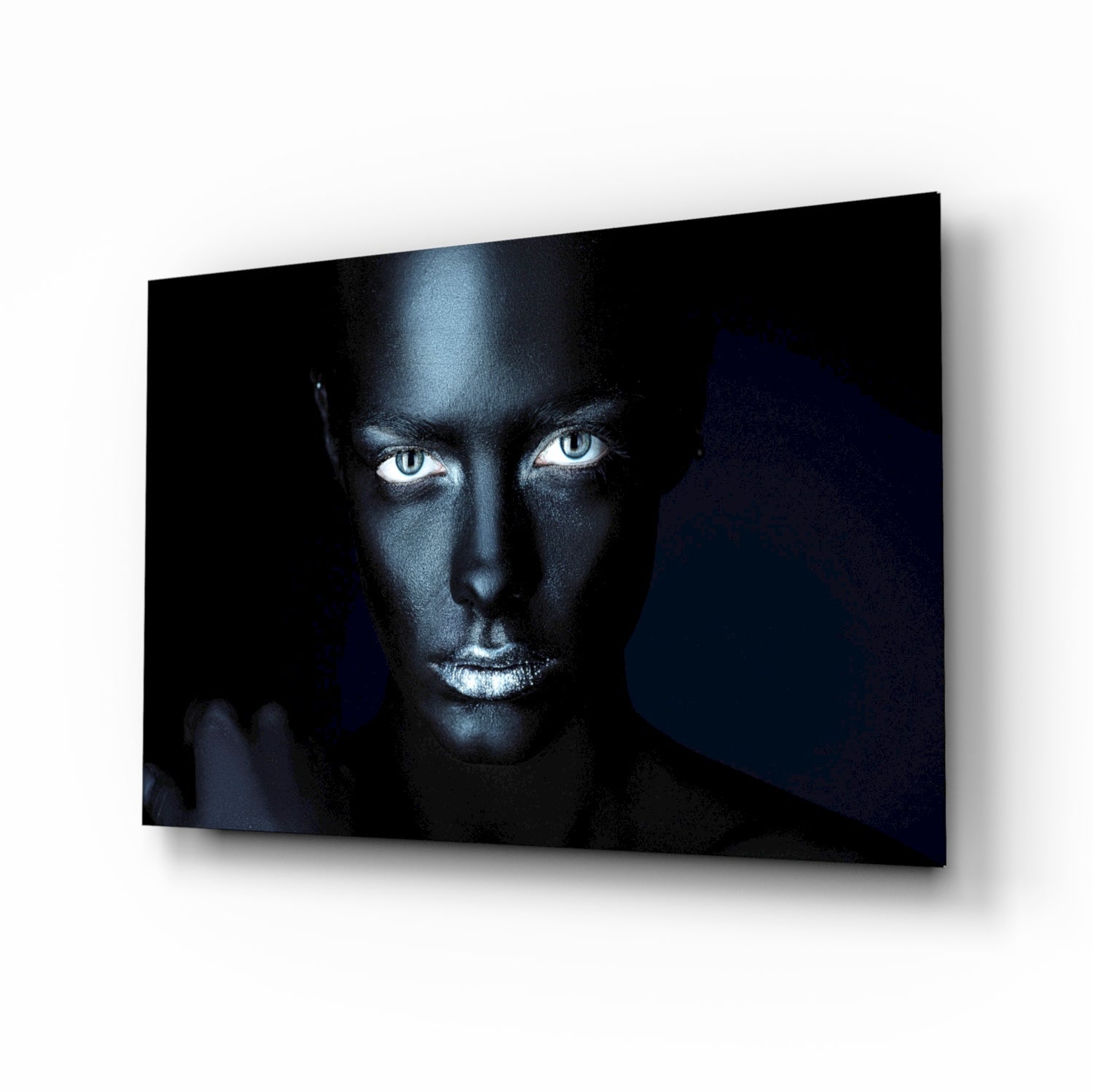 Moonlit woman portrait glass wall art