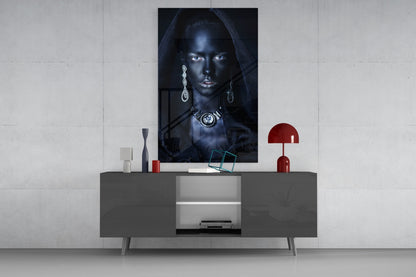 Midnight Jewel Woman Portrait Glass Wall Art