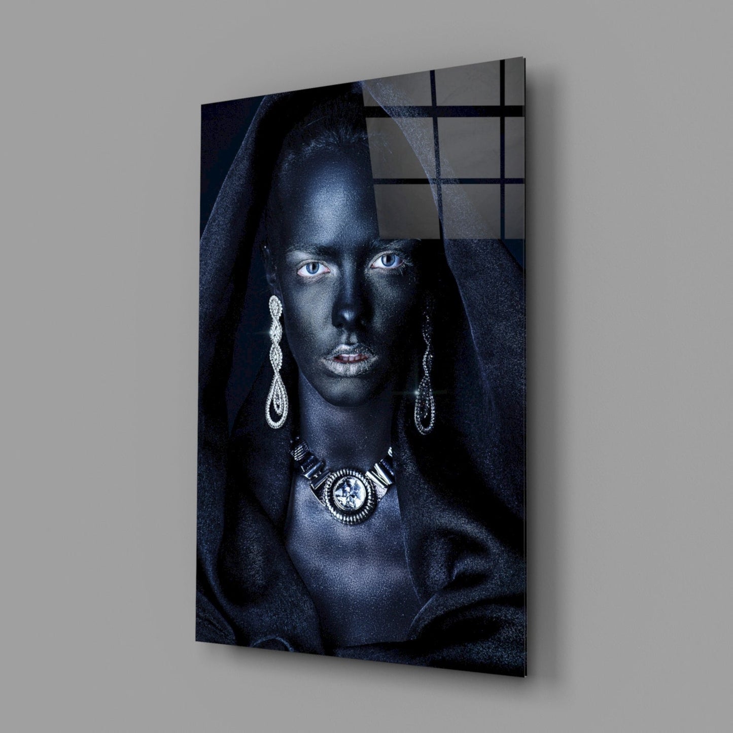 Midnight Jewel Woman Portrait Glass Wall Art