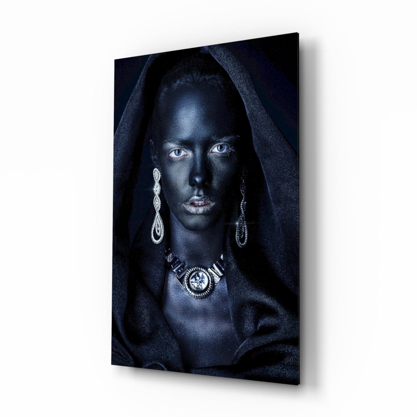 Midnight jewel woman portrait glass wall art